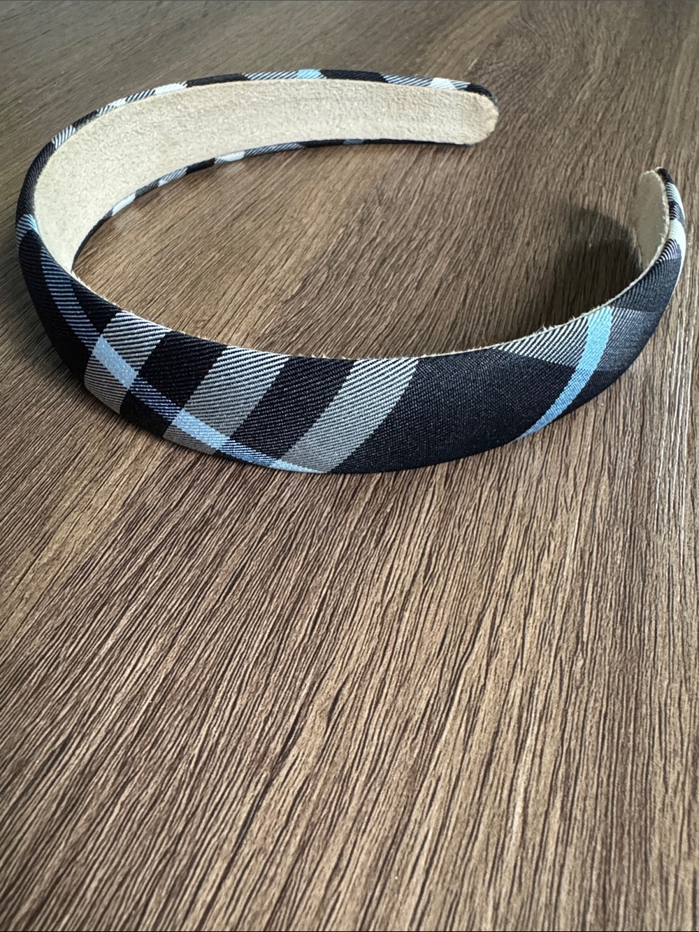 Plaid Padded Headband in Navy, White & Light Blue - Picture 3 of 3